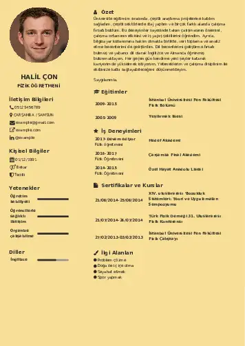 Fizik Öğretmeni CV Örnekleri cv indir